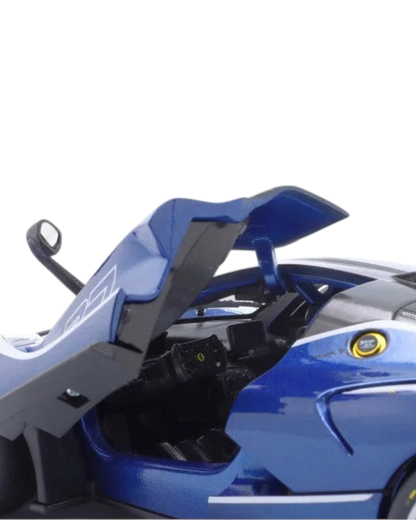VaultifyUK Hot Wheels Elite 1:43 scale Ferrari FXX diecast model car in blue and white with open butterfly door