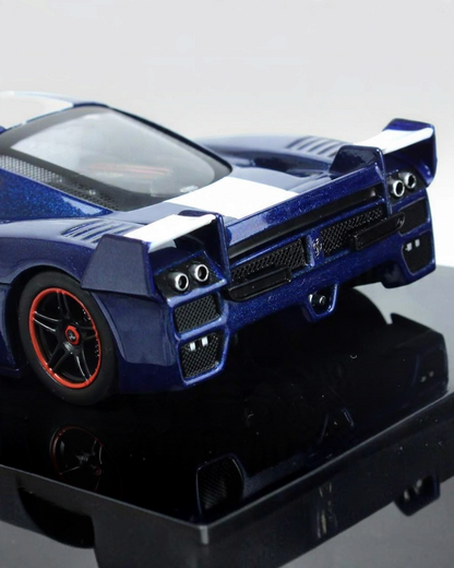VaultifyUK Hot Wheels Elite 1:43 scale Ferrari FXX #24 diecast model car in blue and white with black wheels