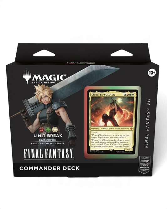 VaultifyUK Magic: The Gathering Final Fantasy Limit Break Commander Deck featuring Cloud Strife and foil card.
