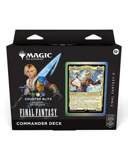 VaultifyUK Magic: The Gathering Final Fantasy X Counter Blitz Commander Deck featuring Tidus artwork on the box.