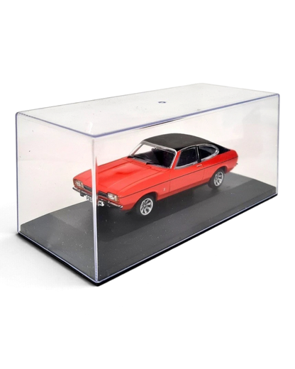 VaultifyUK Corgi Vanguards 1:43 scale Ford Capri Mk2 3-Litre Ghia model car in Sebring Red with a black roof.