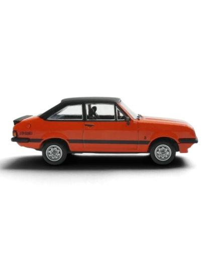 VaultifyUK Corgi Vanguards 1:43 scale Ford Escort Mk2 RS2000 model car in Carnival Red with black roof and side stripe