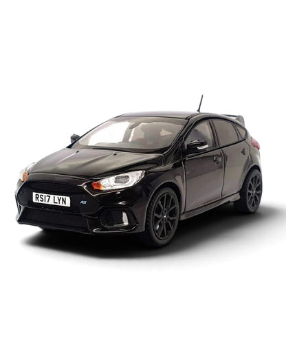 VaultifyUK Corgi Vanguards 1:43 scale Ford Focus Mk3 RS diecast model in shadow black with black forged wheels.