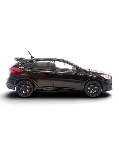 VaultifyUK Corgi Vanguards 1:43 scale Ford Focus Mk3 RS model in Shadow Black with black wheels and blue calipers.