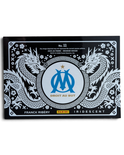 2025/26 Panini Obsidian Franck Ribéry Iridescent #11 card, back, with Olympique de Marseille crest
