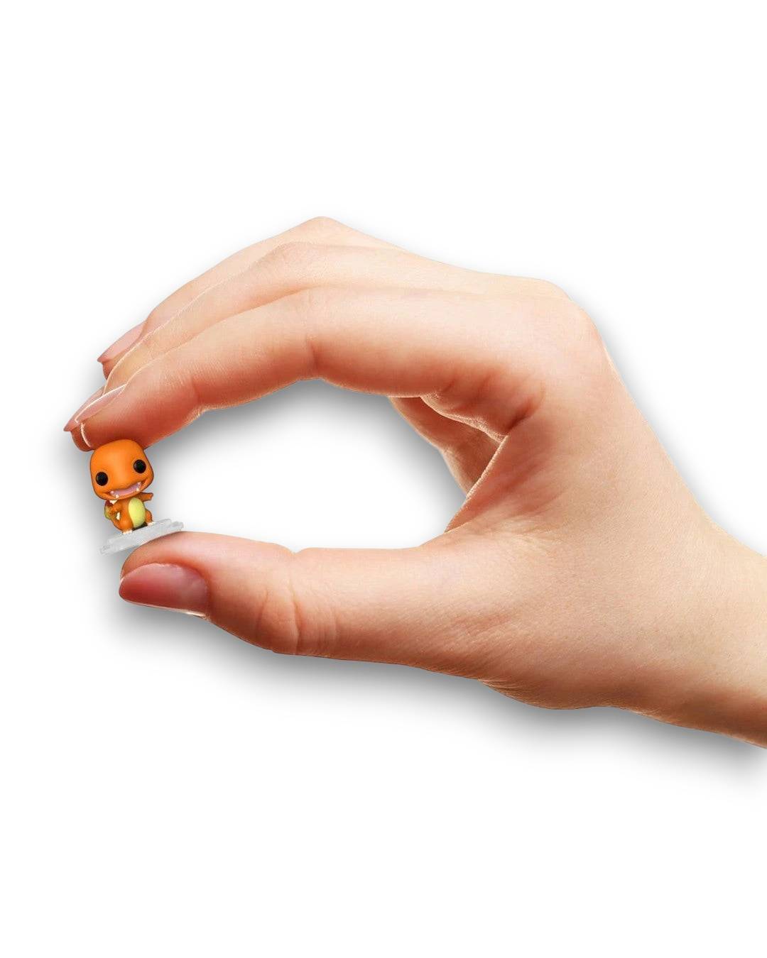 VaultifyUK Funko Bitty Pop! miniature Charmander figure held between fingers to show its tiny scale