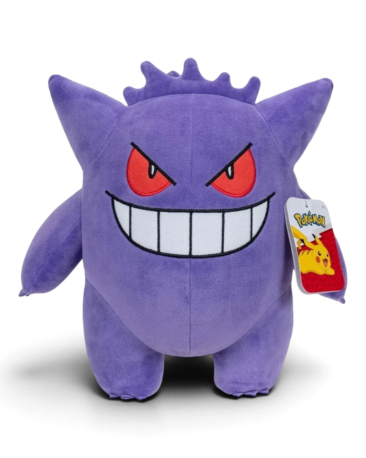 VaultifyUK 12-inch Gengar plush toy with soft purple fabric, embroidered red eyes, and a wide grin.