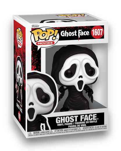 VaultifyUK Funko Pop! Ghost Face #1607 vinyl figure in original display box featuring the iconic black robe and mask.
