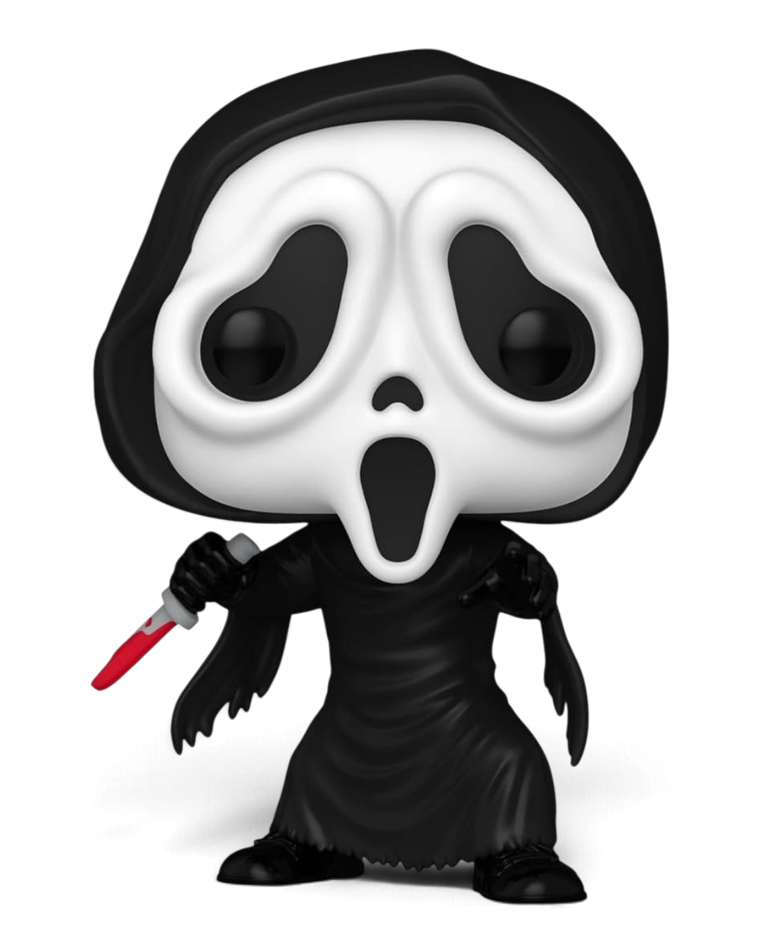 VaultifyUK Funko Pop! #1607 Ghost Face vinyl figure with glow in the dark finish, black robe, and toy knife.
