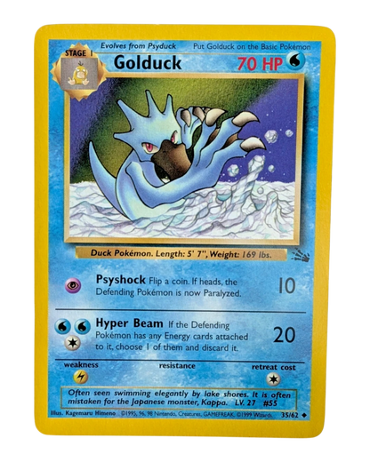 VaultifyUK vintage Golduck Fossil set non-holo Pokemon card featuring blue water-type artwork in LP-NM condition