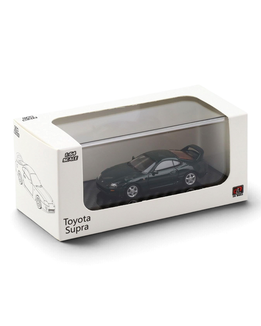 VaultifyUK LCD Models 1:64 scale green Toyota Supra A80 diecast car in its original display box