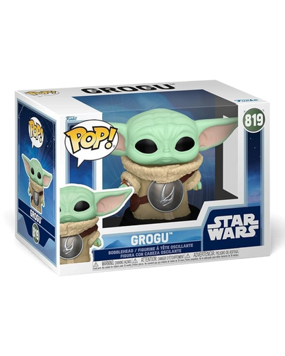Funko Pop! #819 Grogu with Mudhorn crest, The Mandalorian and Grogu, in its window display box