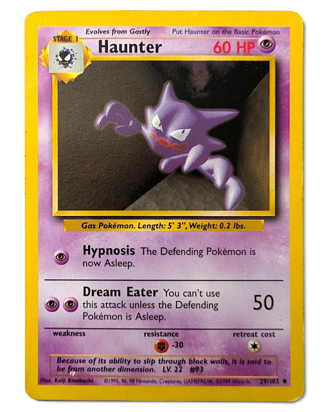 VaultifyUK Pokémon TCG Haunter 29/102 Base Set Unlimited card featuring purple ghost artwork in light play condition