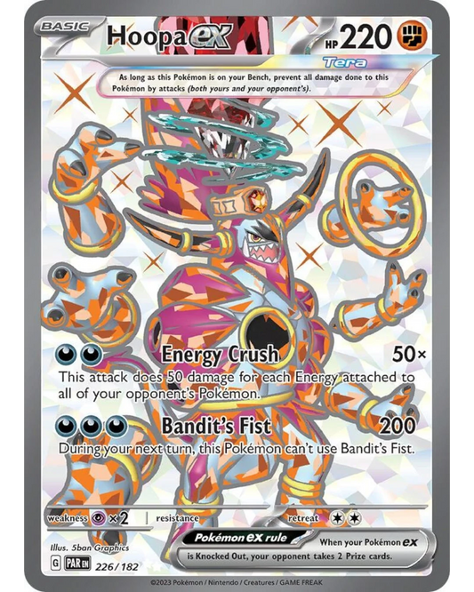 VaultifyUK Pokémon TCG Hoopa ex 226/182 Paradox Rift full art card featuring vibrant orange and purple ring motifs