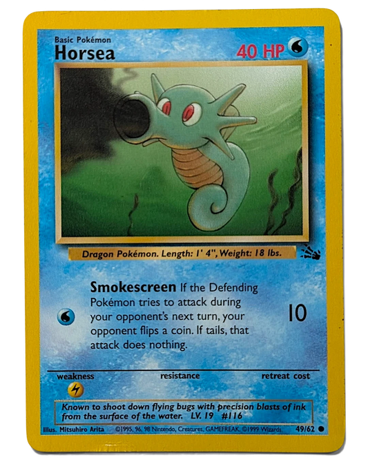 VaultifyUK vintage 1999 Pokémon TCG Fossil Horsea 49/62 unlimited edition water-type trading card