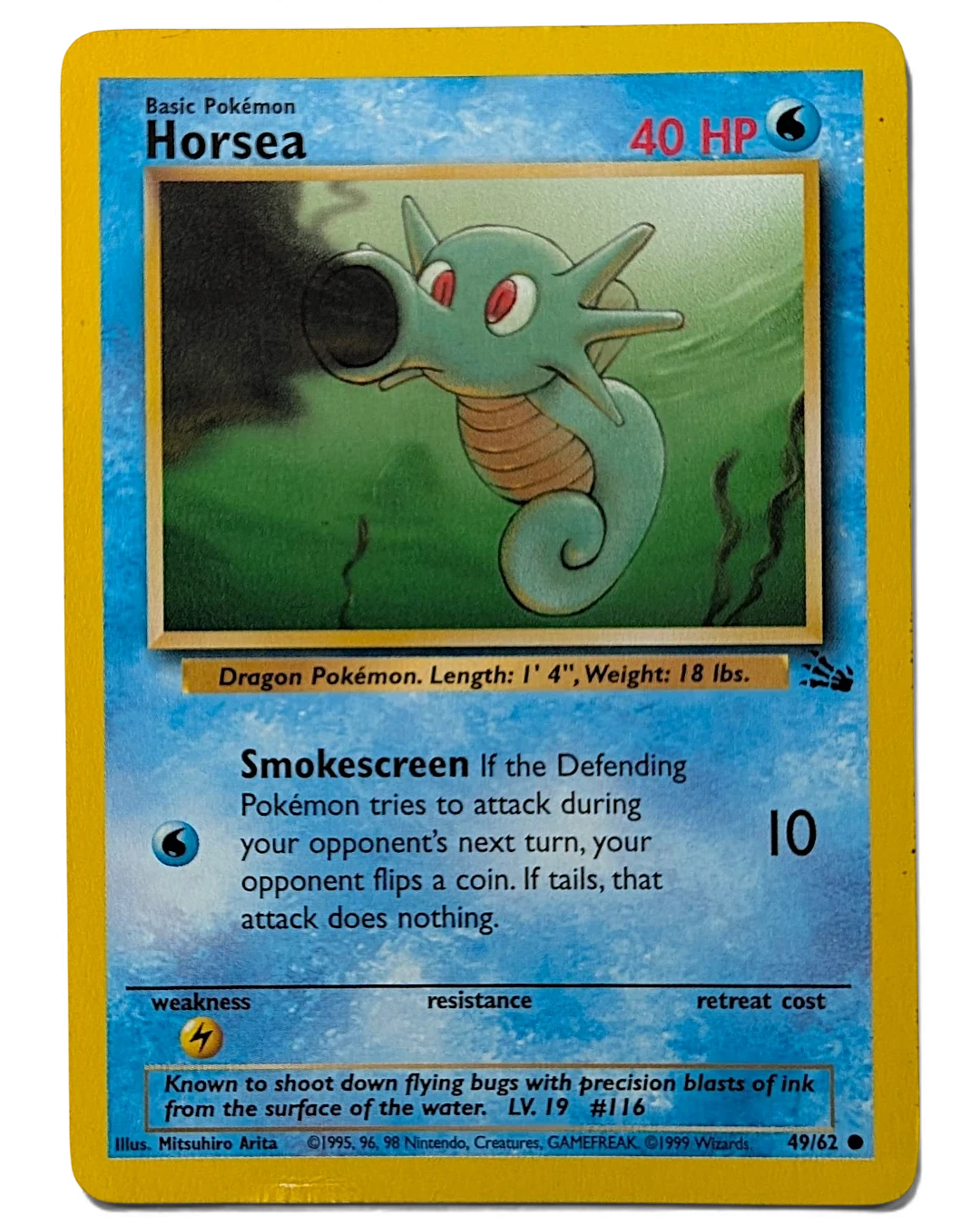 VaultifyUK vintage 1999 Pokémon TCG Fossil Horsea 49/62 unlimited edition water-type trading card
