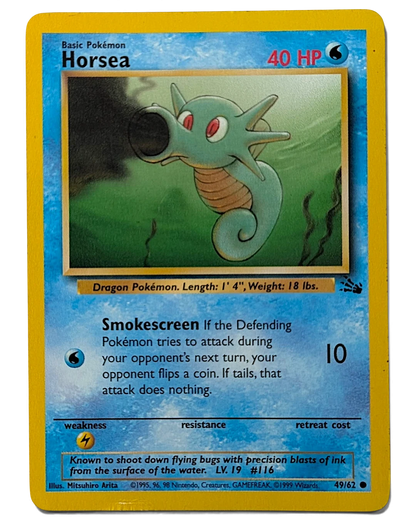VaultifyUK vintage 1999 Pokémon TCG Fossil Horsea 49/62 unlimited edition water-type trading card