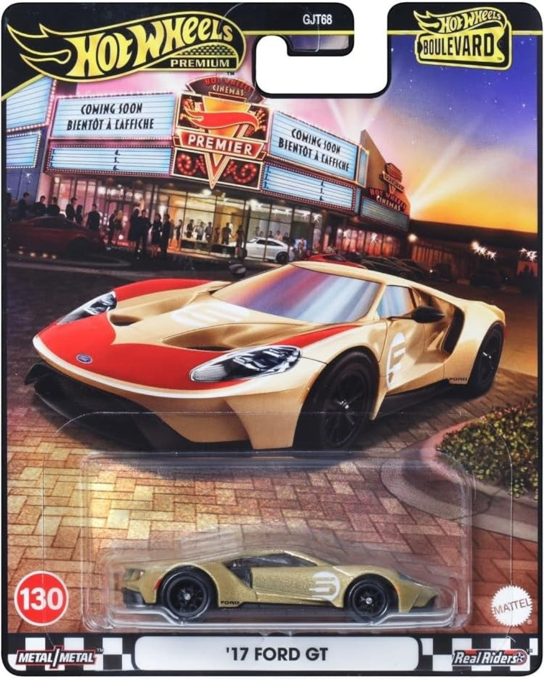 VaultifyUK Hot Wheels Premium Boulevard 17 Ford GT die-cast car in gold and red packaging