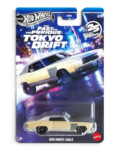 VaultifyUK Hot Wheels 1970 Monte Carlo die-cast car from Fast and Furious Tokyo Drift in cream and grey primer finish.