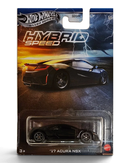 VaultifyUK Hot Wheels 17 Acura NSX die-cast car in black with grey six-spoke wheels on Hybrid Speed blister card