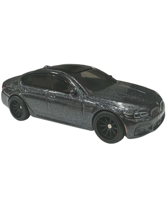 VaultifyUK Hot Wheels Premium 2021 BMW M5 die-cast car in metallic grey with black wheels and rubber tyres.