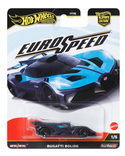 VaultifyUK Hot Wheels Premium Car Culture EuroSpeed Bugatti Bolide die-cast car in blister packaging