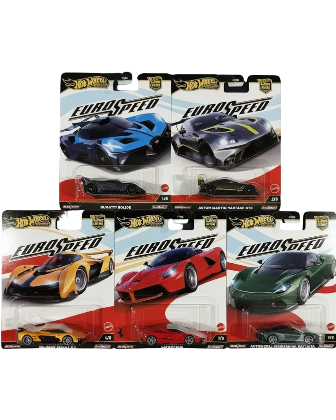 VaultifyUK Hot Wheels Premium EuroSpeed collection featuring five die-cast supercars in blister packaging