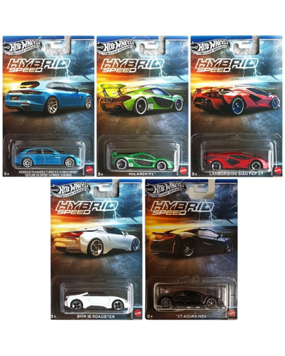 VaultifyUK Hot Wheels Silver Series Hybrid Speed collection featuring five die-cast sports cars in blister packaging