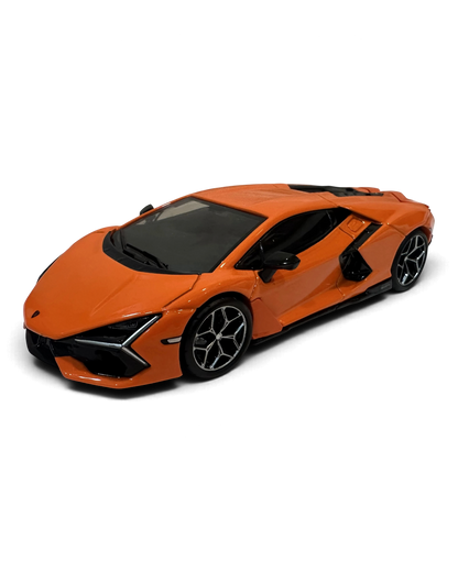 VaultifyUK Hot Wheels Premium 1:43 scale orange Lamborghini Revuelto diecast car with black accents and alloy wheels.