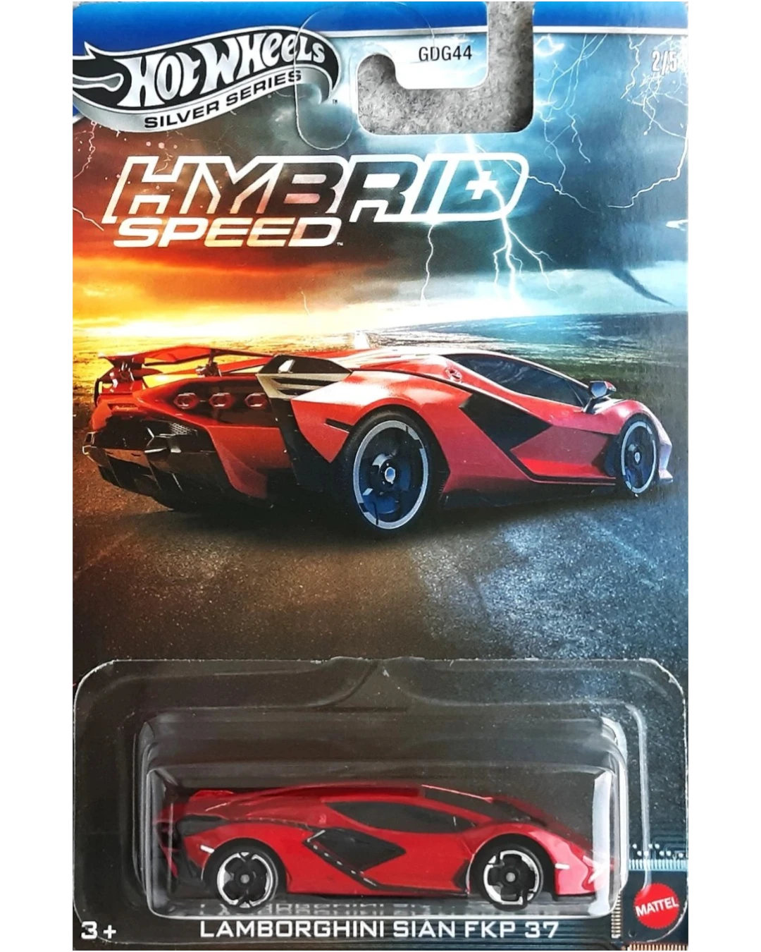 VaultifyUK Hot Wheels Silver Series Lamborghini Sian FKP 37 die-cast car in red packaging with lightning background