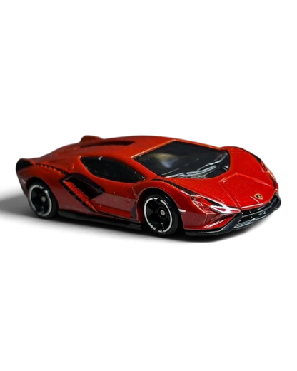 VaultifyUK metallic red Lamborghini Sian FKP 37 die-cast toy car from the Hot Wheels Hybrid Speed Silver Series