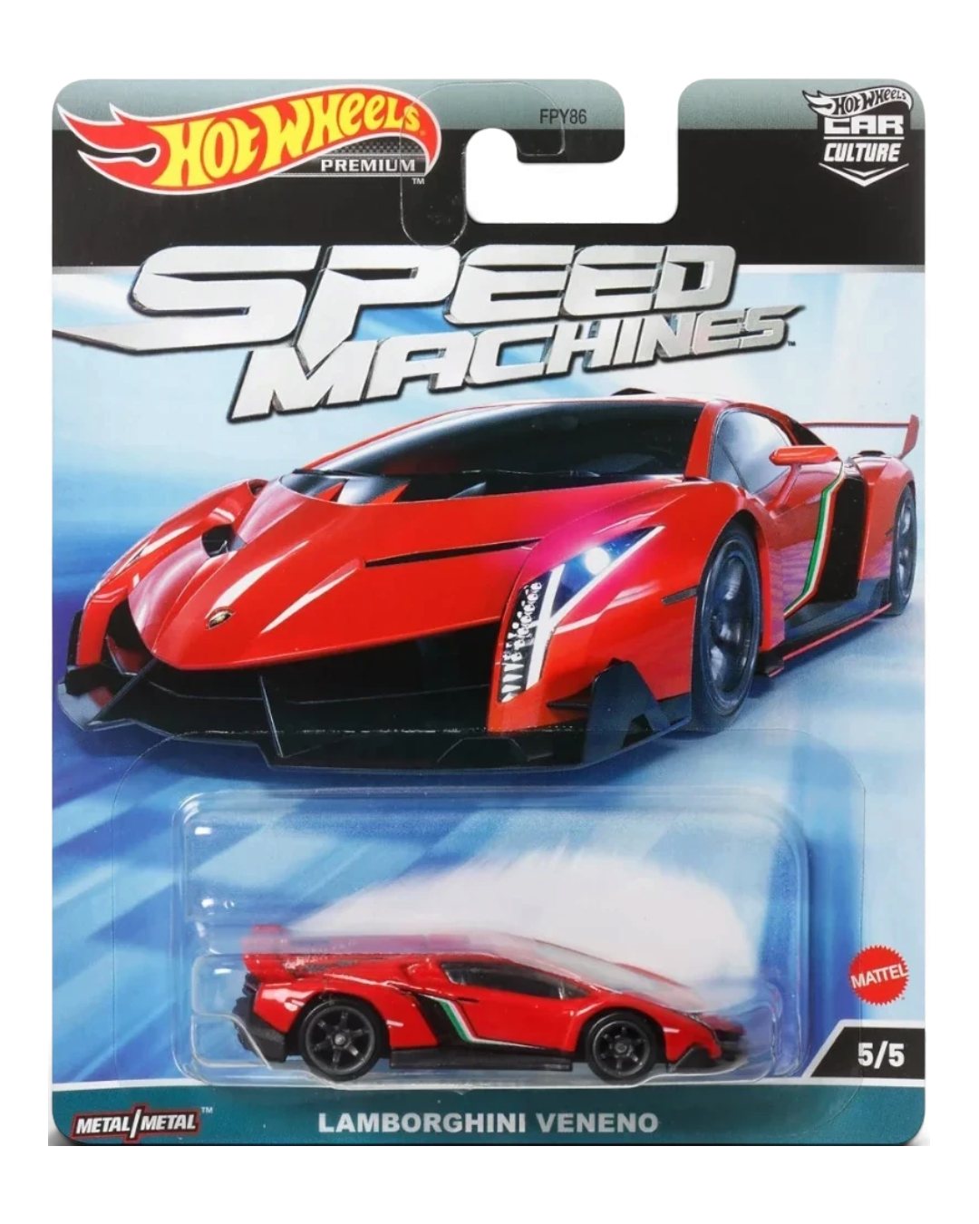 VaultifyUK Hot Wheels Premium Lamborghini Veneno red die-cast car in Speed Machines blister packaging