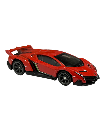 VaultifyUK Hot Wheels red Lamborghini Veneno die-cast car with Italian tricolour stripes and premium wheels.