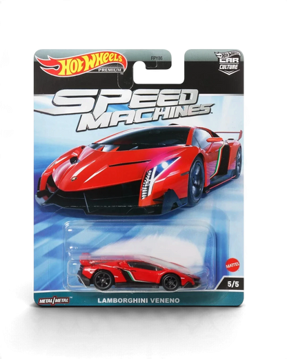 VaultifyUK Hot Wheels Premium Speed Machines Lamborghini Veneno 1:64 die-cast car in red packaging