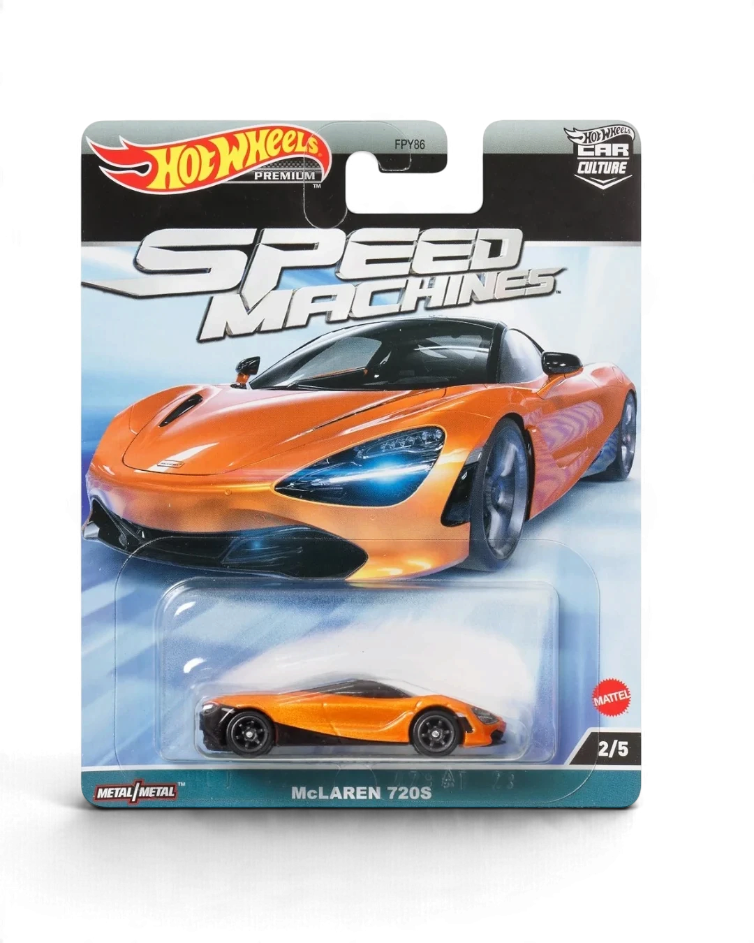VaultifyUK Hot Wheels Premium Speed Machines McLaren 720S orange die-cast car in original blister card packaging