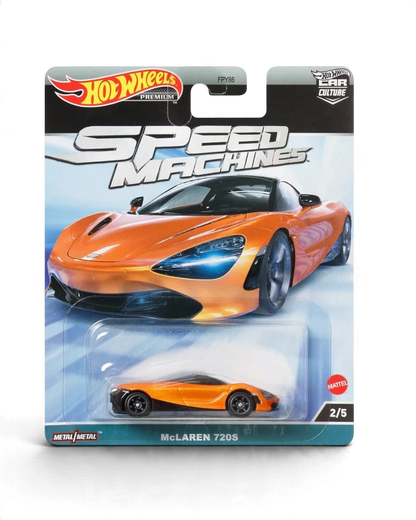 VaultifyUK Hot Wheels Premium Speed Machines McLaren 720S orange die-cast car in original blister card packaging