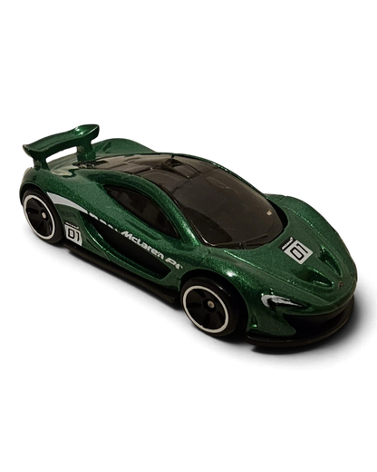 VaultifyUK Hot Wheels metallic green McLaren P1 die-cast car with white racing stripes and number 01 door decal