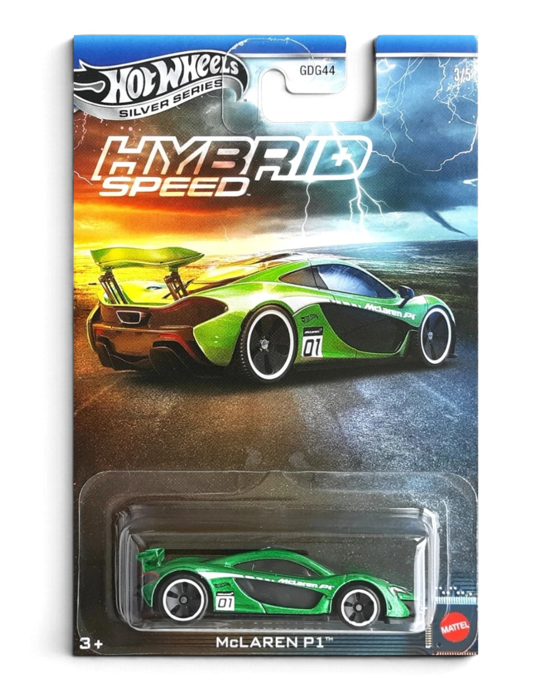 VaultifyUK Hot Wheels McLaren P1 metallic green die-cast car in Hybrid Speed Silver Series blister packaging