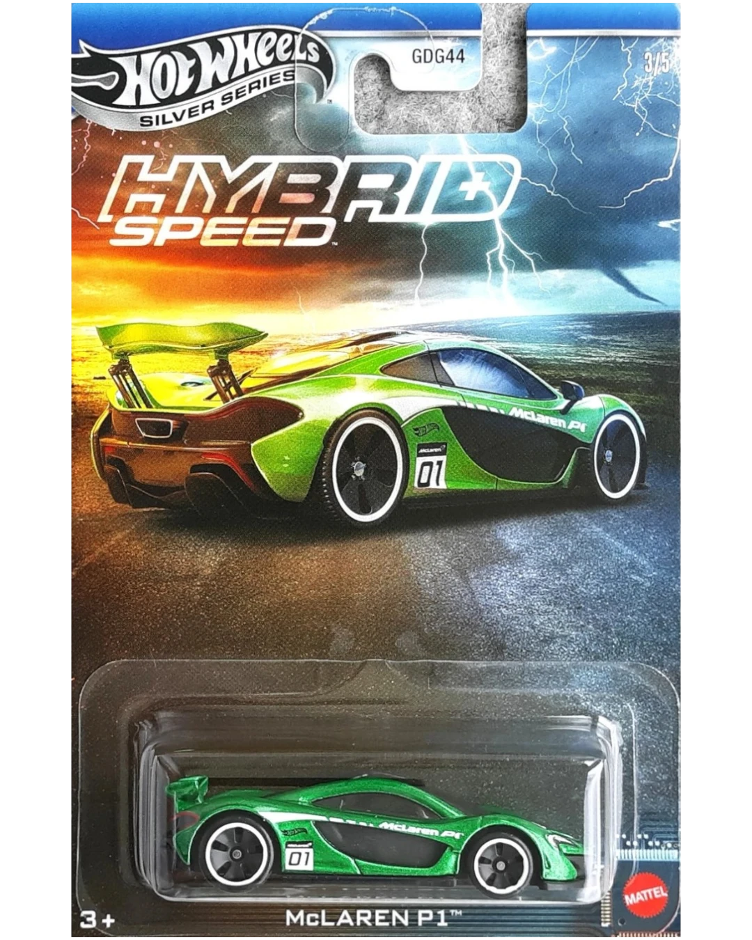 VaultifyUK Hot Wheels Silver Series McLaren P1 die-cast hybrid sports car in green, packaged in blister card.