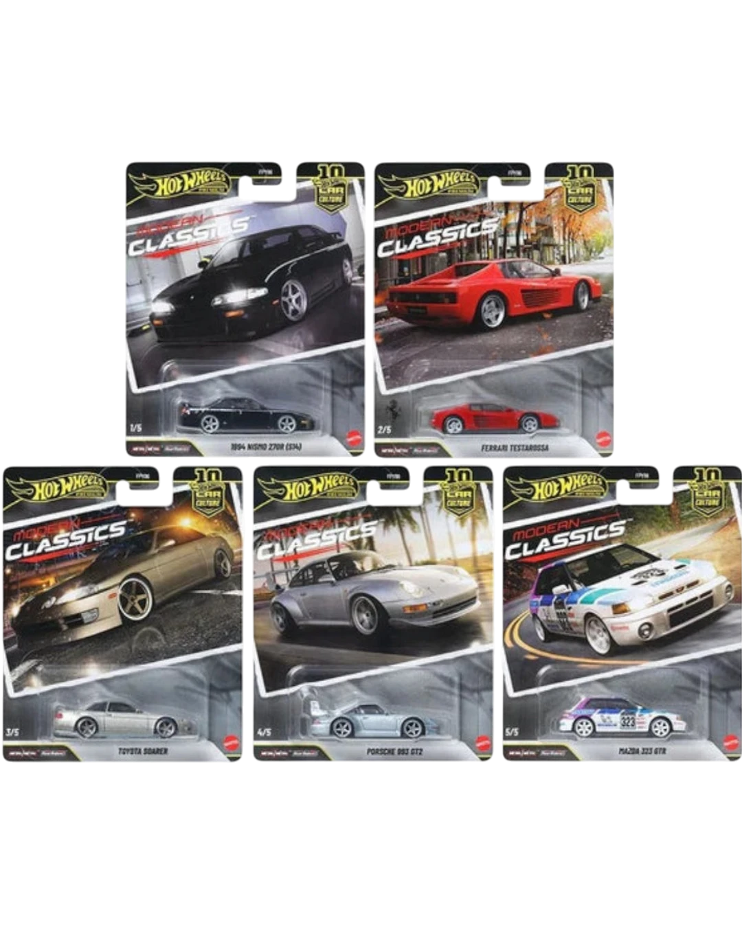 VaultifyUK Hot Wheels Premium Modern Classics collection featuring five 1:64 scale die-cast performance car models.