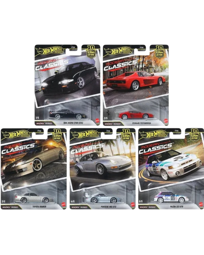 VaultifyUK Hot Wheels Premium Modern Classics collection featuring five 1:64 scale die-cast performance car models.