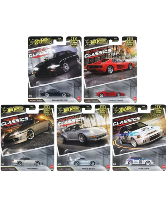 VaultifyUK Hot Wheels Premium Modern Classics collection featuring five 1:64 scale die-cast performance car models.