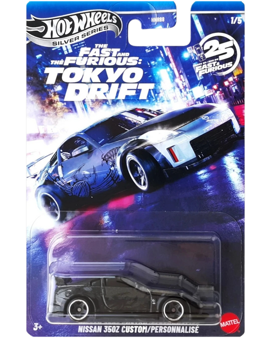 VaultifyUK Hot Wheels Silver Series Nissan 350Z Custom die-cast car from The Fast and the Furious Tokyo Drift in blister