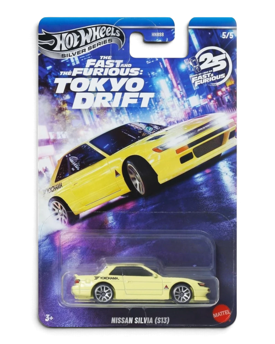 VaultifyUK Hot Wheels Fast and Furious Tokyo Drift pale yellow Nissan Silvia S13 die-cast car on blister card