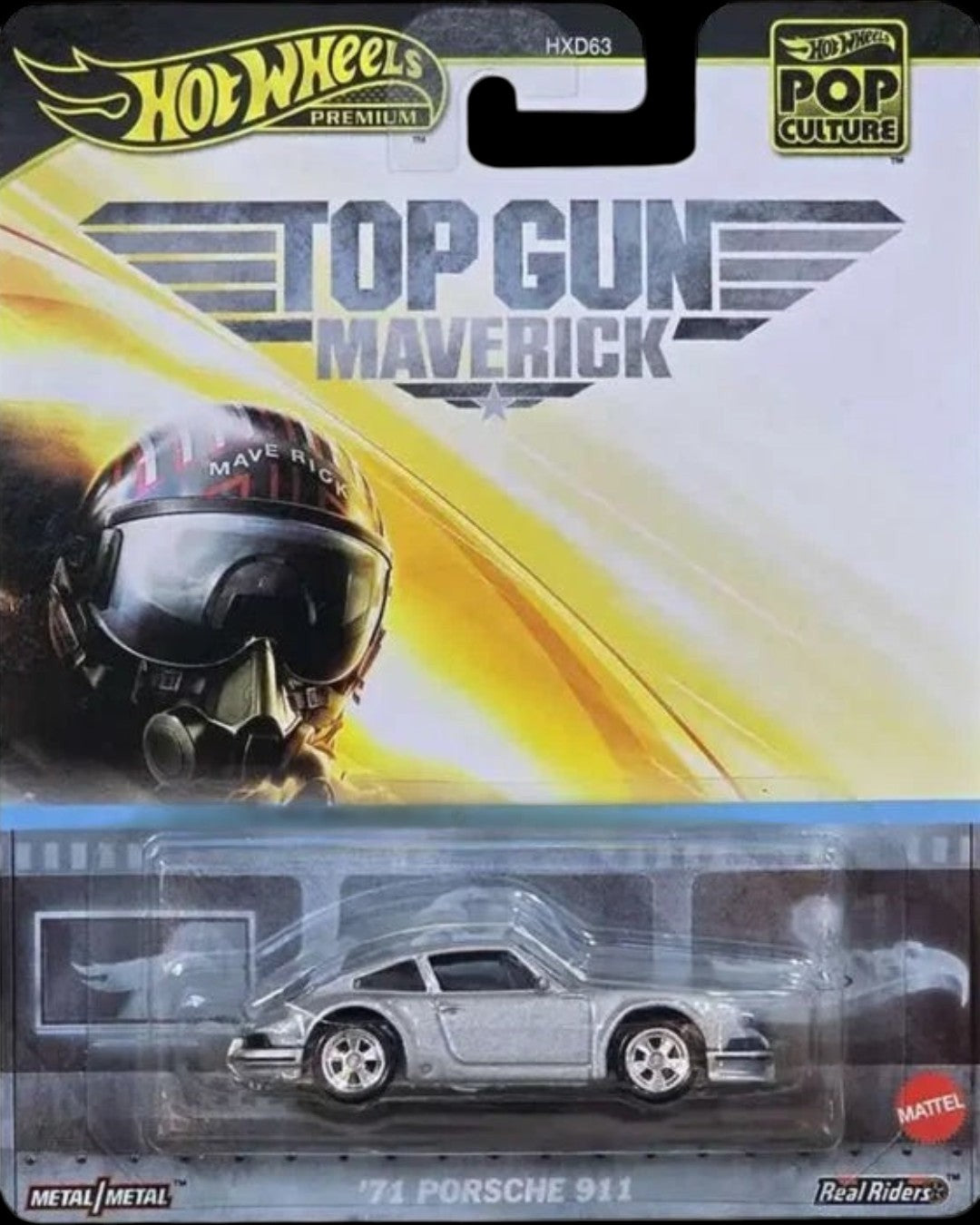 VaultifyUK Hot Wheels Premium Top Gun Maverick 1971 Porsche 911 die-cast model in silver with rubber tyres