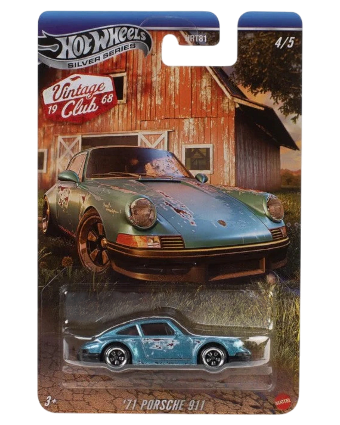 VaultifyUK Hot Wheels Silver Series 1971 Porsche 911 die-cast model car in blue with weathered finish on blister card
