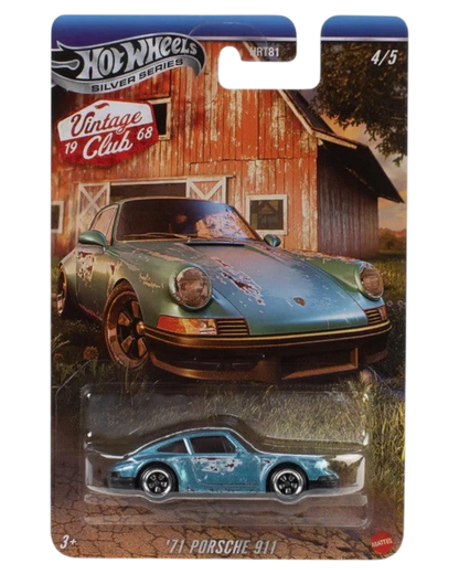 VaultifyUK Hot Wheels Silver Series 1971 Porsche 911 die-cast model car in blue with weathered finish on blister card