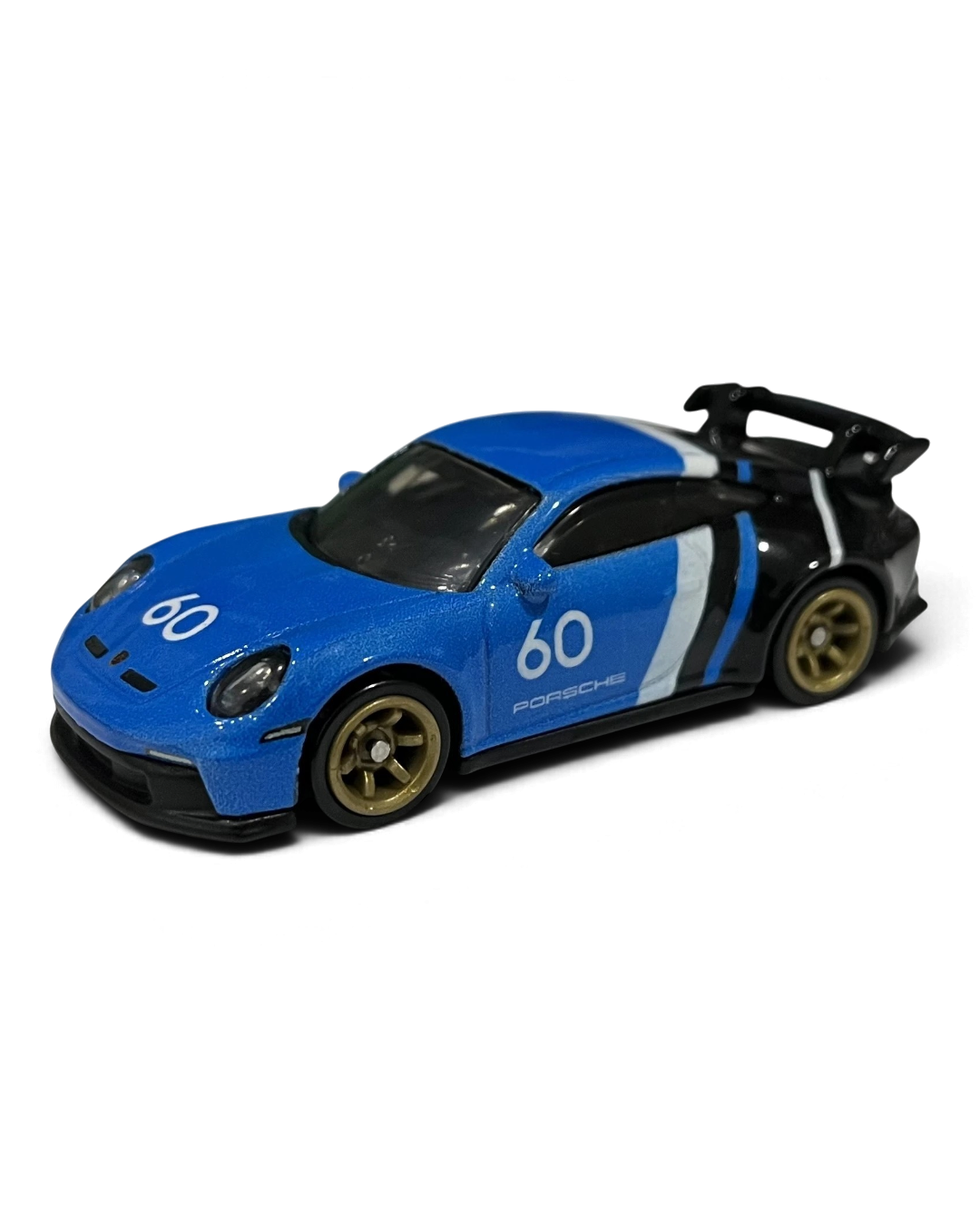 VaultifyUK Hot Wheels Porsche 911 GT3 die-cast car in blue and black with gold wheels and number 60 livery