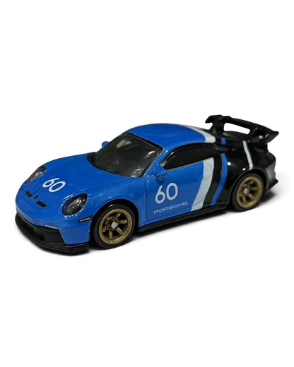 VaultifyUK Hot Wheels Porsche 911 GT3 die-cast car in blue and black with gold wheels and number 60 livery