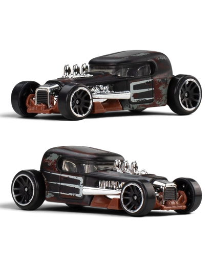 Hot Wheels Silver Series Vintage Club 1968 Mod Rod die-cast car shown from two angles out of packaging.
